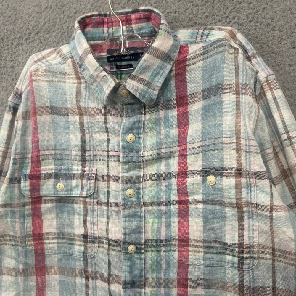 Polo Ralph Lauren Shirt Mens Large‎ White Pink Blue Plaid Classic Fit Pockets